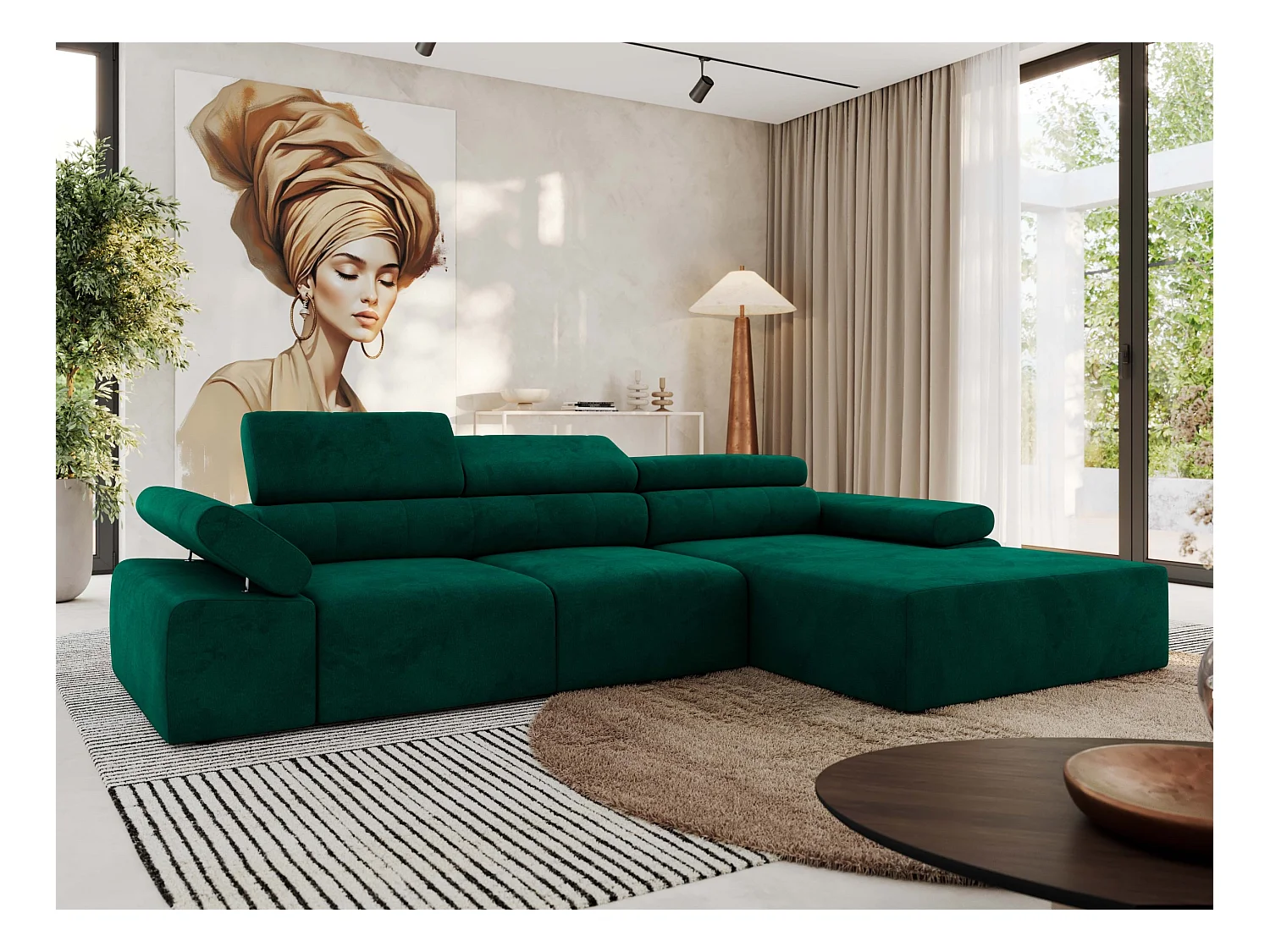 Ecksofa RILASSO - L-förmige Ecke mit Relax-funktion, elektrisch verstellbarer Sitz, Armlehnen - Dunkelgrün Velvet - Ecke Rechts