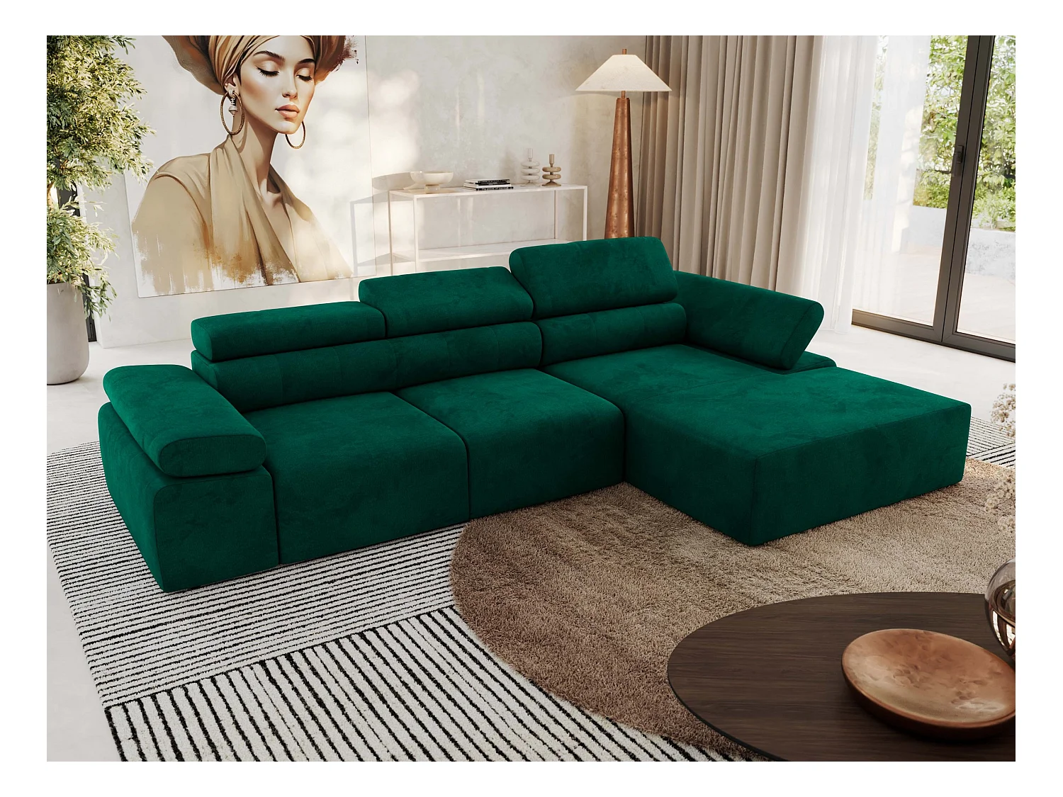 Ecksofa RILASSO - L-förmige Ecke mit Relax-funktion, elektrisch verstellbarer Sitz, Armlehnen - Dunkelgrün Velvet - Ecke Rechts