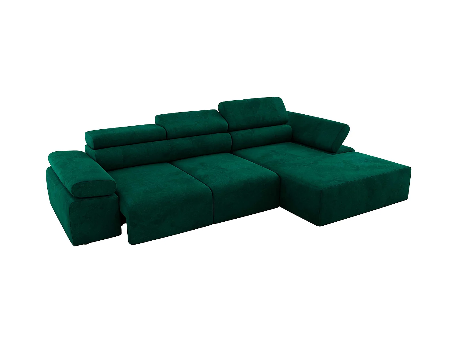 Ecksofa RILASSO - L-förmige Ecke mit Relax-funktion, elektrisch verstellbarer Sitz, Armlehnen - Dunkelgrün Velvet - Ecke Rechts