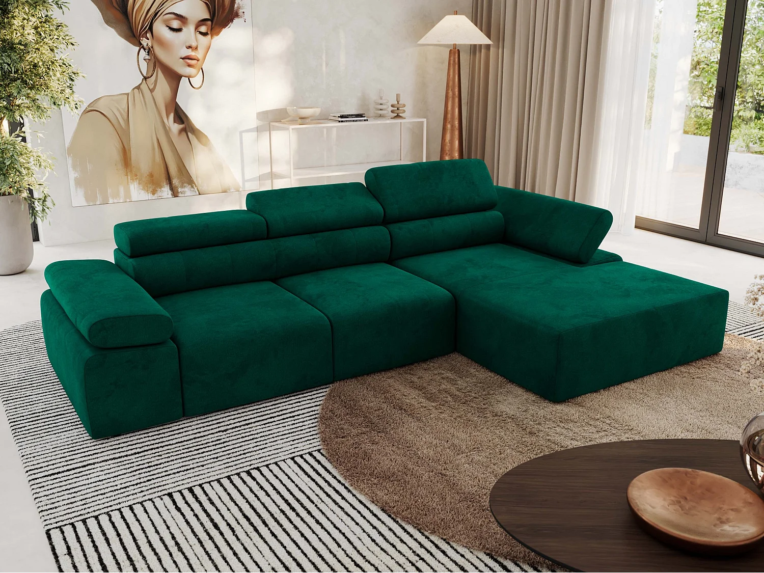 Ecksofa RILASSO - L-förmige Ecke mit Relax-funktion, elektrisch verstellbarer Sitz, Armlehnen - Dunkelgrün Velvet - Ecke Rechts
