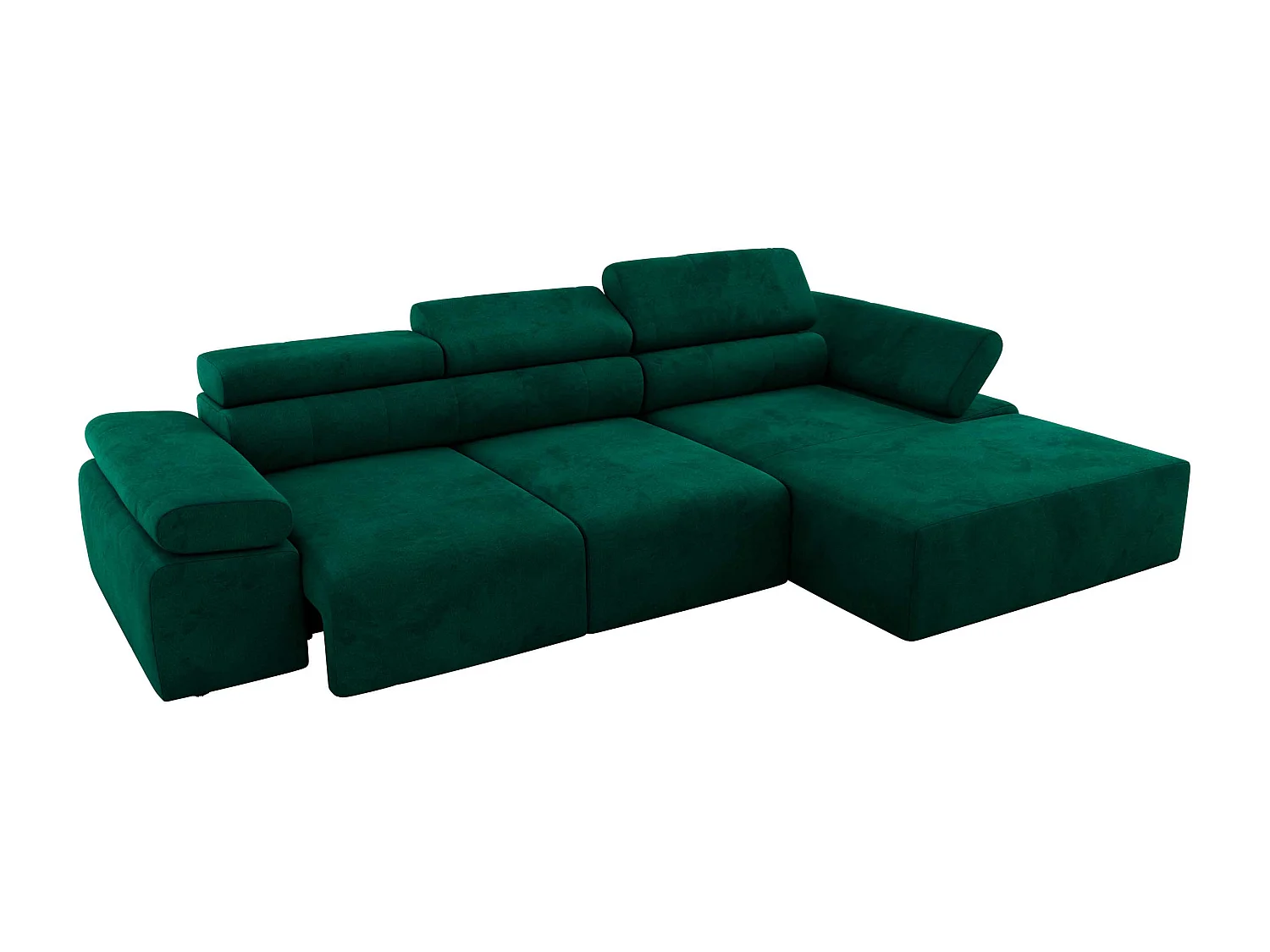 Ecksofa RILASSO - L-förmige Ecke mit Relax-funktion, elektrisch verstellbarer Sitz, Armlehnen - Dunkelgrün Velvet - Ecke Rechts