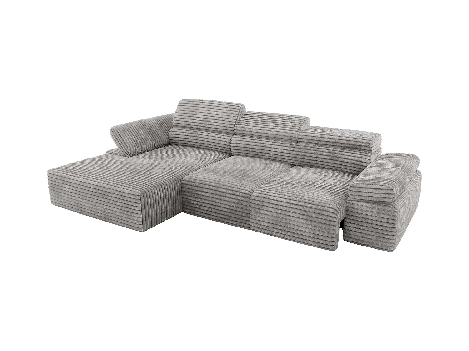 Ecksofa RILASSO - L-förmige Ecke mit Relax-funktion, elektrisch verstellbarer Sitz, Armlehnen - Hellgrau Cord - Ecke Links