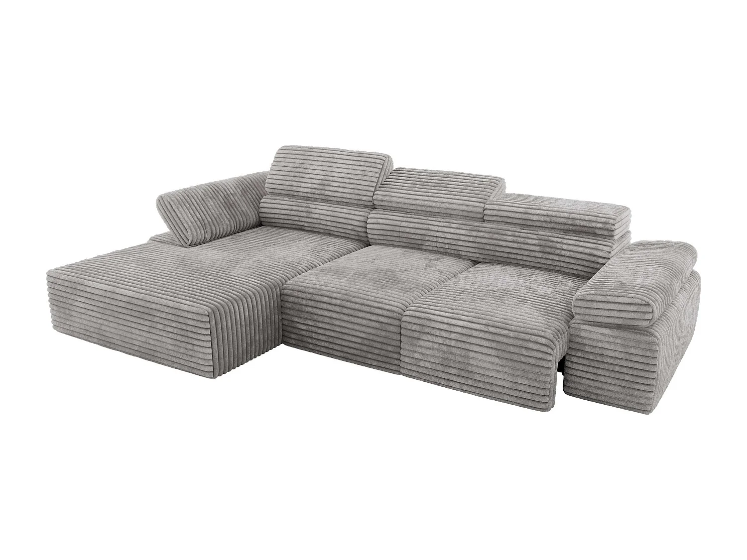 Ecksofa RILASSO - L-förmige Ecke mit Relax-funktion, elektrisch verstellbarer Sitz, Armlehnen - Hellgrau Cord - Ecke Links