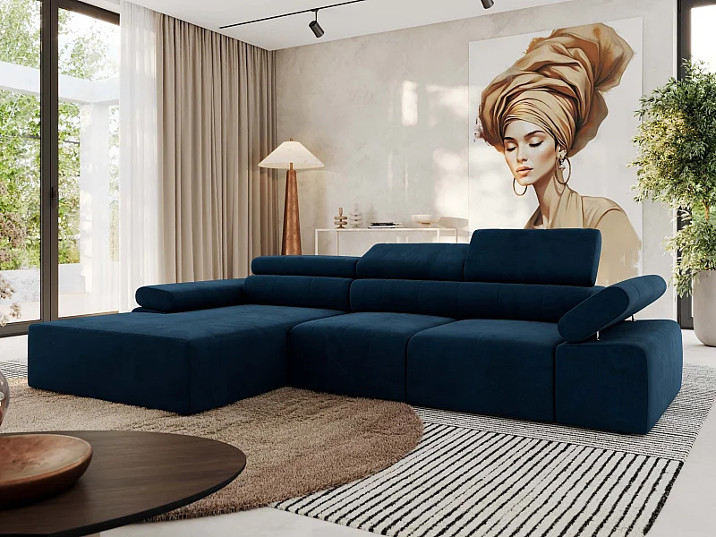 Ecksofa RILASSO - L-förmige Ecke mit Relax-funktion, elektrisch verstellbarer Sitz, Armlehnen - Dunkelblau Velvet - Ecke Links