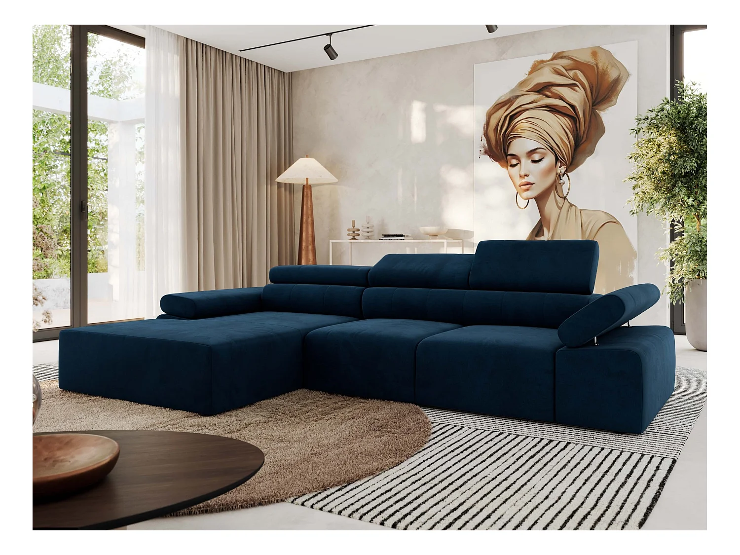 Ecksofa RILASSO - L-förmige Ecke mit Relax-funktion, elektrisch verstellbarer Sitz, Armlehnen - Dunkelblau Velvet - Ecke Links