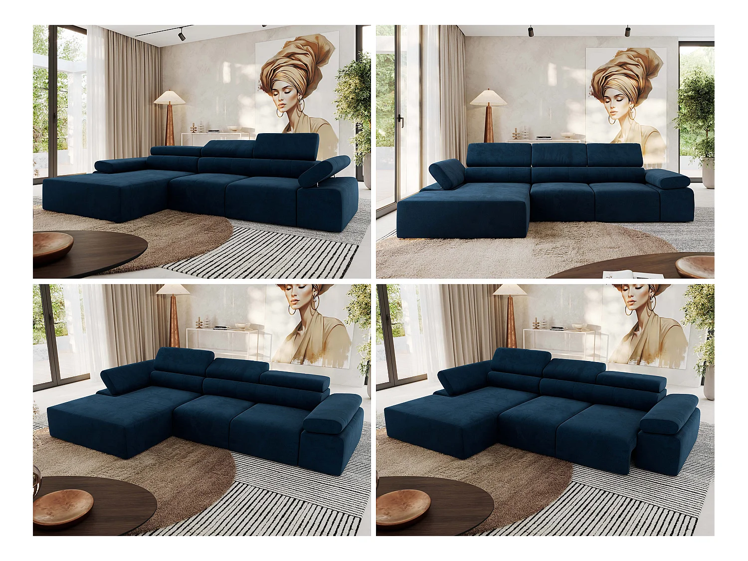 Ecksofa RILASSO - L-förmige Ecke mit Relax-funktion, elektrisch verstellbarer Sitz, Armlehnen - Dunkelblau Velvet - Ecke Links