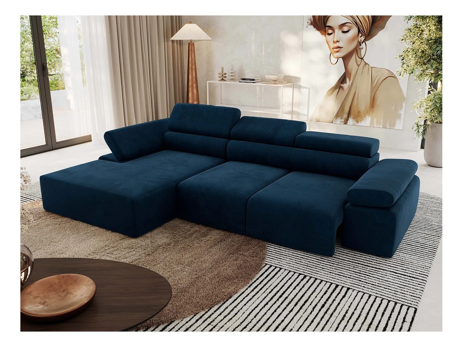 Ecksofa RILASSO - L-förmige Ecke mit Relax-funktion, elektrisch verstellbarer Sitz, Armlehnen - Dunkelblau Velvet - Ecke Links