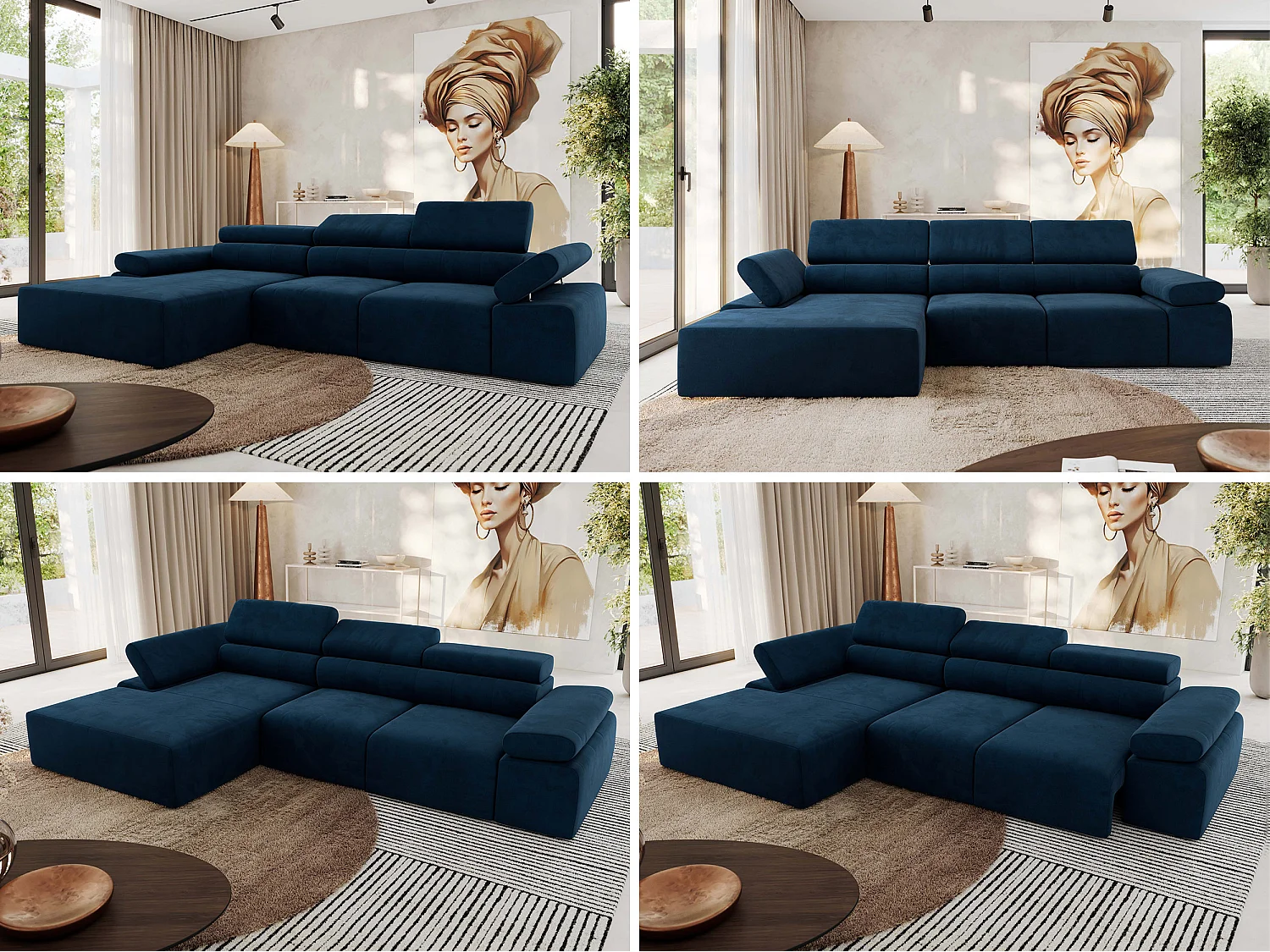 Ecksofa RILASSO - L-förmige Ecke mit Relax-funktion, elektrisch verstellbarer Sitz, Armlehnen - Dunkelblau Velvet - Ecke Links
