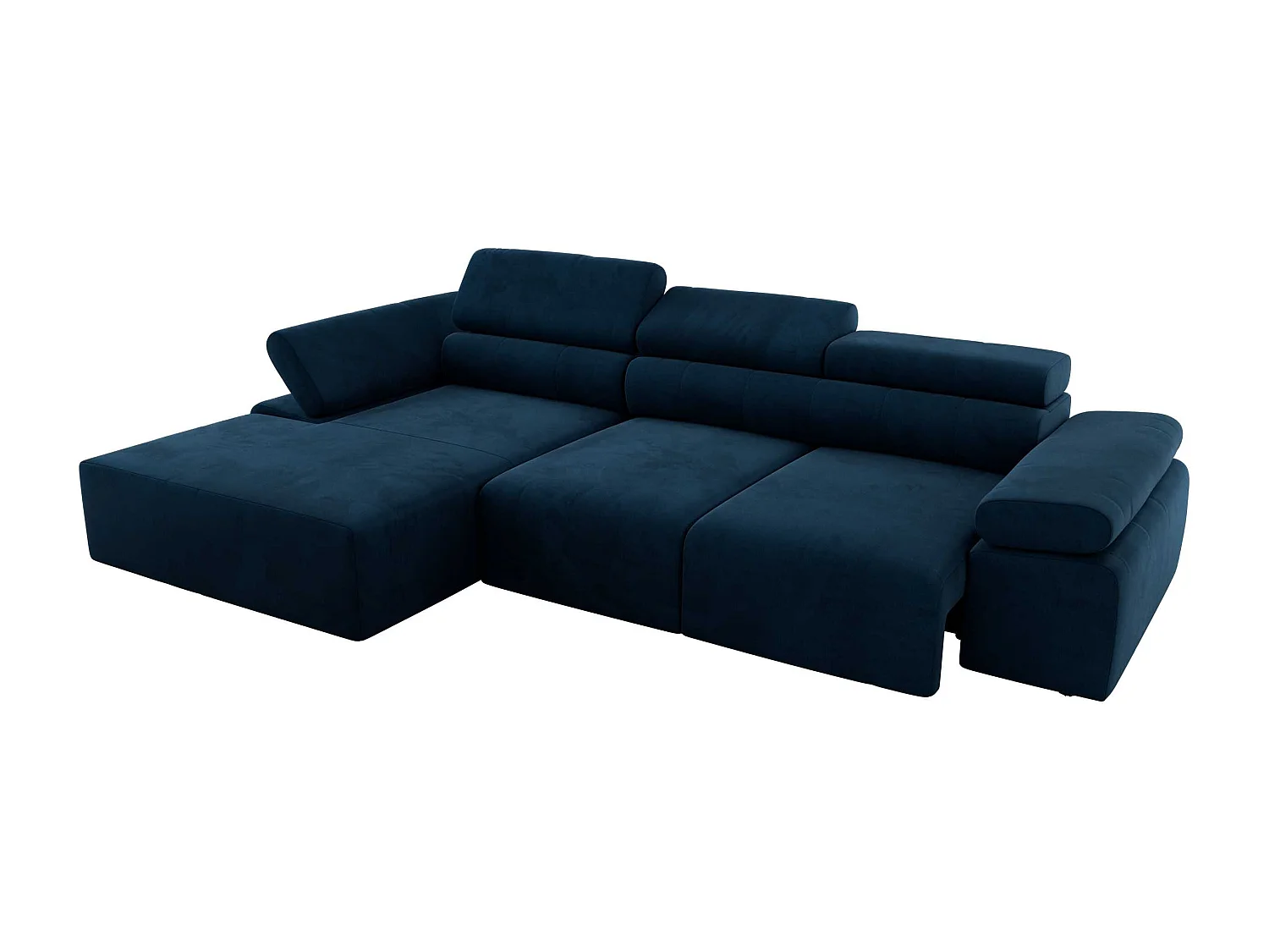 Ecksofa RILASSO - L-förmige Ecke mit Relax-funktion, elektrisch verstellbarer Sitz, Armlehnen - Dunkelblau Velvet - Ecke Links