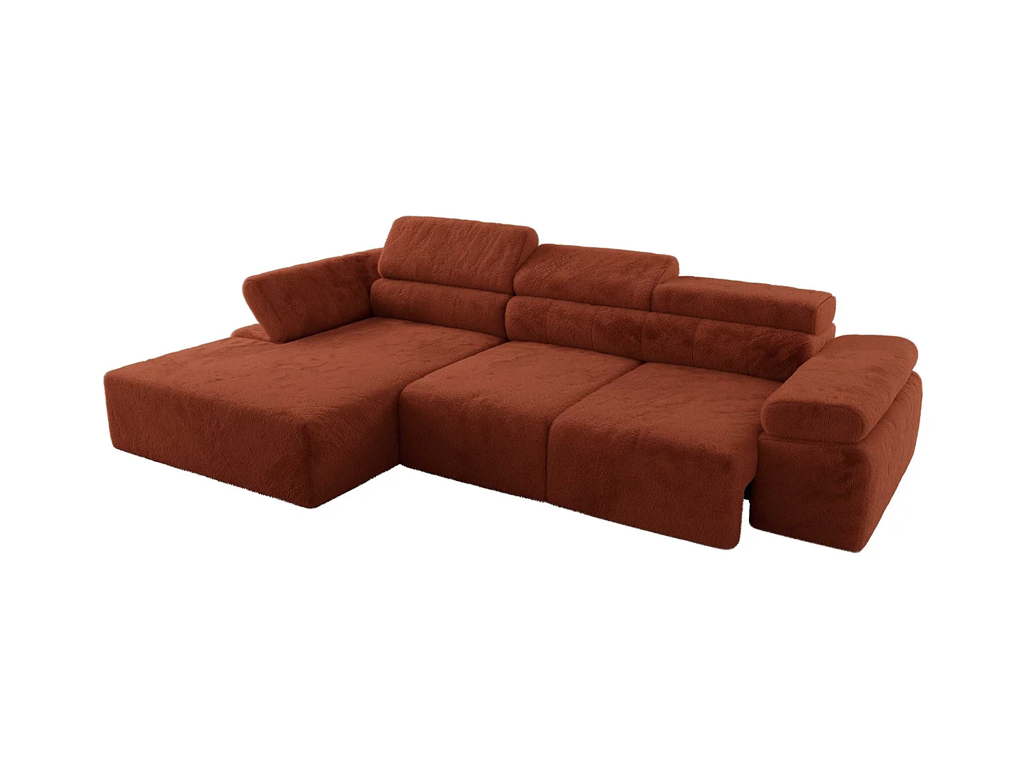 Ecksofa RILASSO - L-förmige Ecke mit Relax-funktion, elektrisch verstellbarer Sitz, Armlehnen - Orange Plüsch - Ecke Links