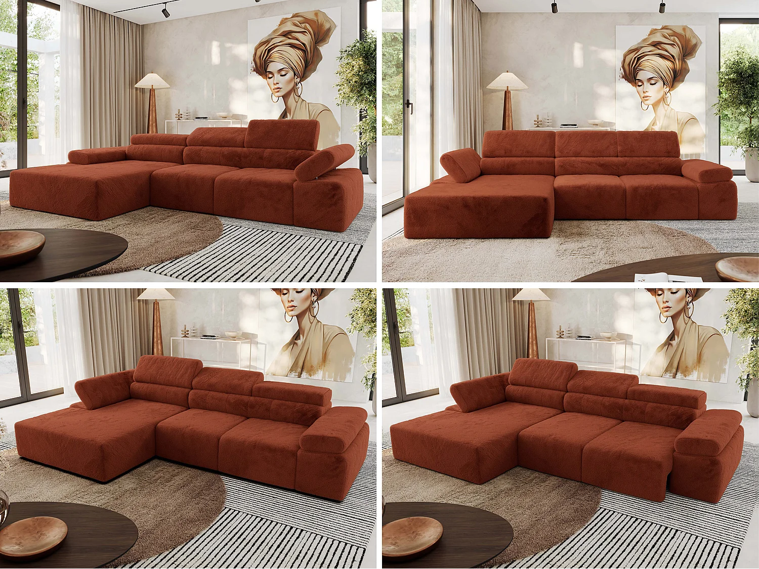 Ecksofa RILASSO - L-förmige Ecke mit Relax-funktion, elektrisch verstellbarer Sitz, Armlehnen - Orange Plüsch - Ecke Links