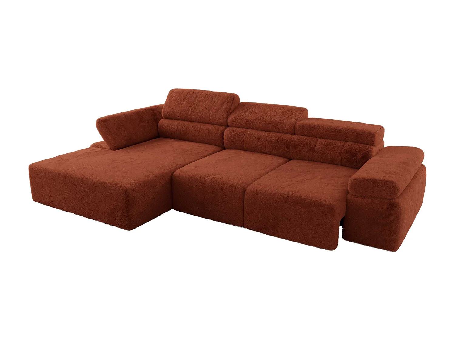 Ecksofa RILASSO - L-förmige Ecke mit Relax-funktion, elektrisch verstellbarer Sitz, Armlehnen - Orange Plüsch - Ecke Links