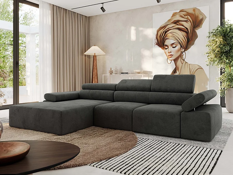 Ecksofa RILASSO - L-förmige Ecke mit Relax-funktion, elektrisch verstellbarer Sitz, Armlehnen - Dunkelgrau Velvet - Ecke Links