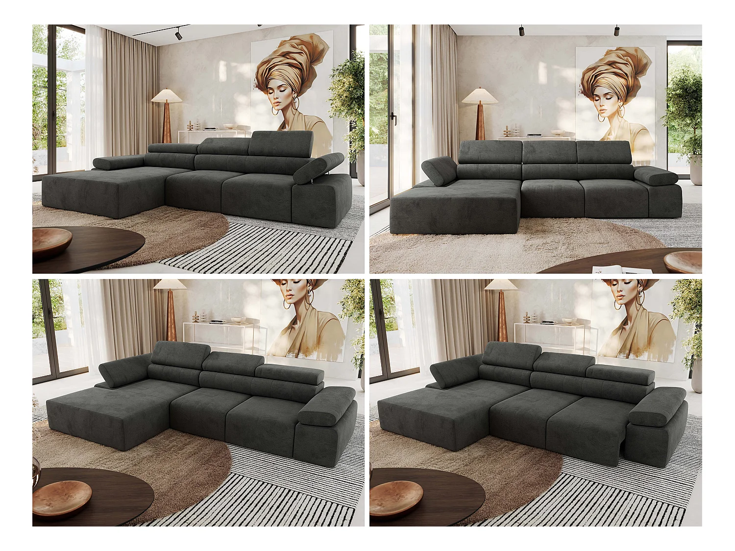 Ecksofa RILASSO - L-förmige Ecke mit Relax-funktion, elektrisch verstellbarer Sitz, Armlehnen - Dunkelgrau Velvet - Ecke Links