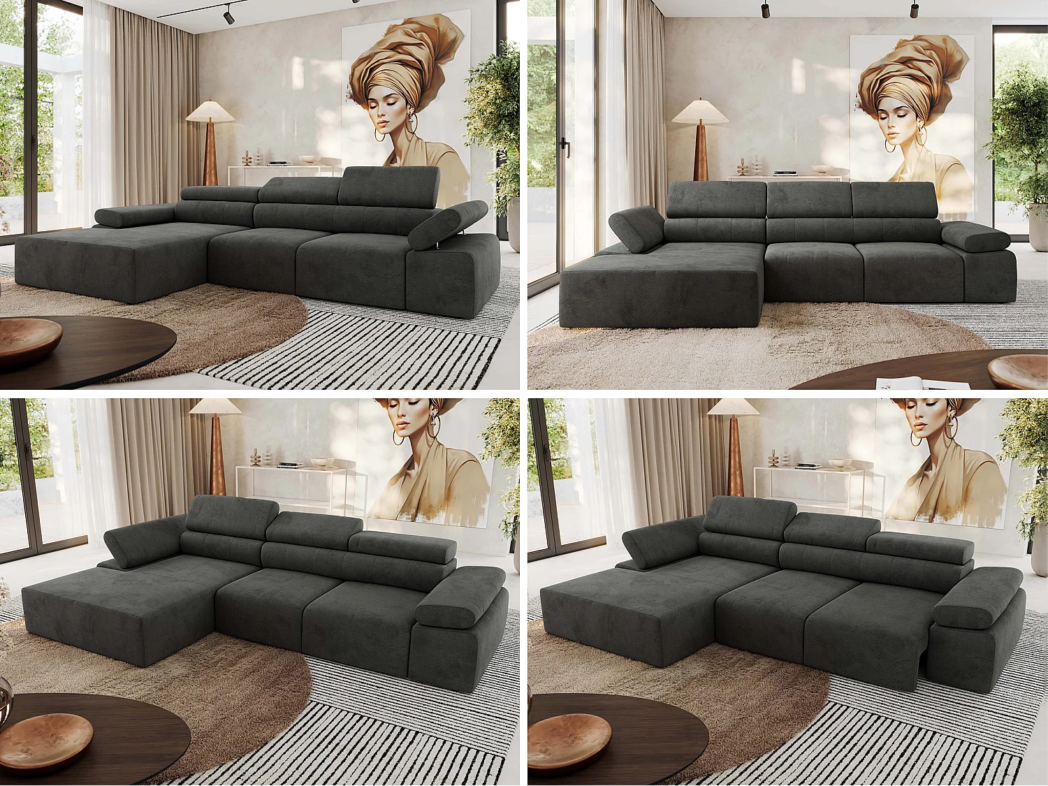 Ecksofa RILASSO - L-förmige Ecke mit Relax-funktion, elektrisch verstellbarer Sitz, Armlehnen - Dunkelgrau Velvet - Ecke Links
