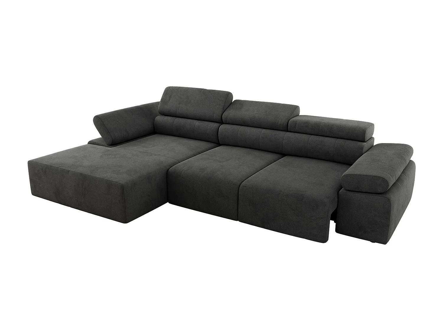 Ecksofa RILASSO - L-förmige Ecke mit Relax-funktion, elektrisch verstellbarer Sitz, Armlehnen - Dunkelgrau Velvet - Ecke Links
