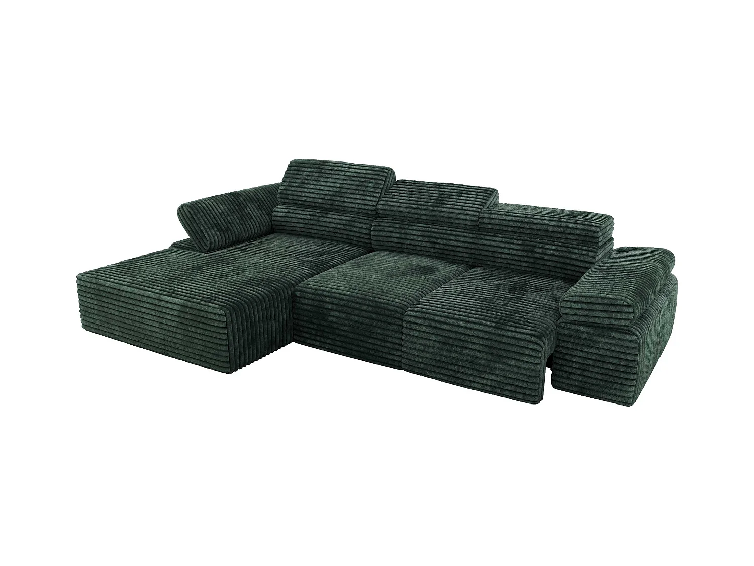 Ecksofa RILASSO - L-förmige Ecke mit Relax-funktion, elektrisch verstellbarer Sitz, Armlehnen - Grün Cord - Ecke Links