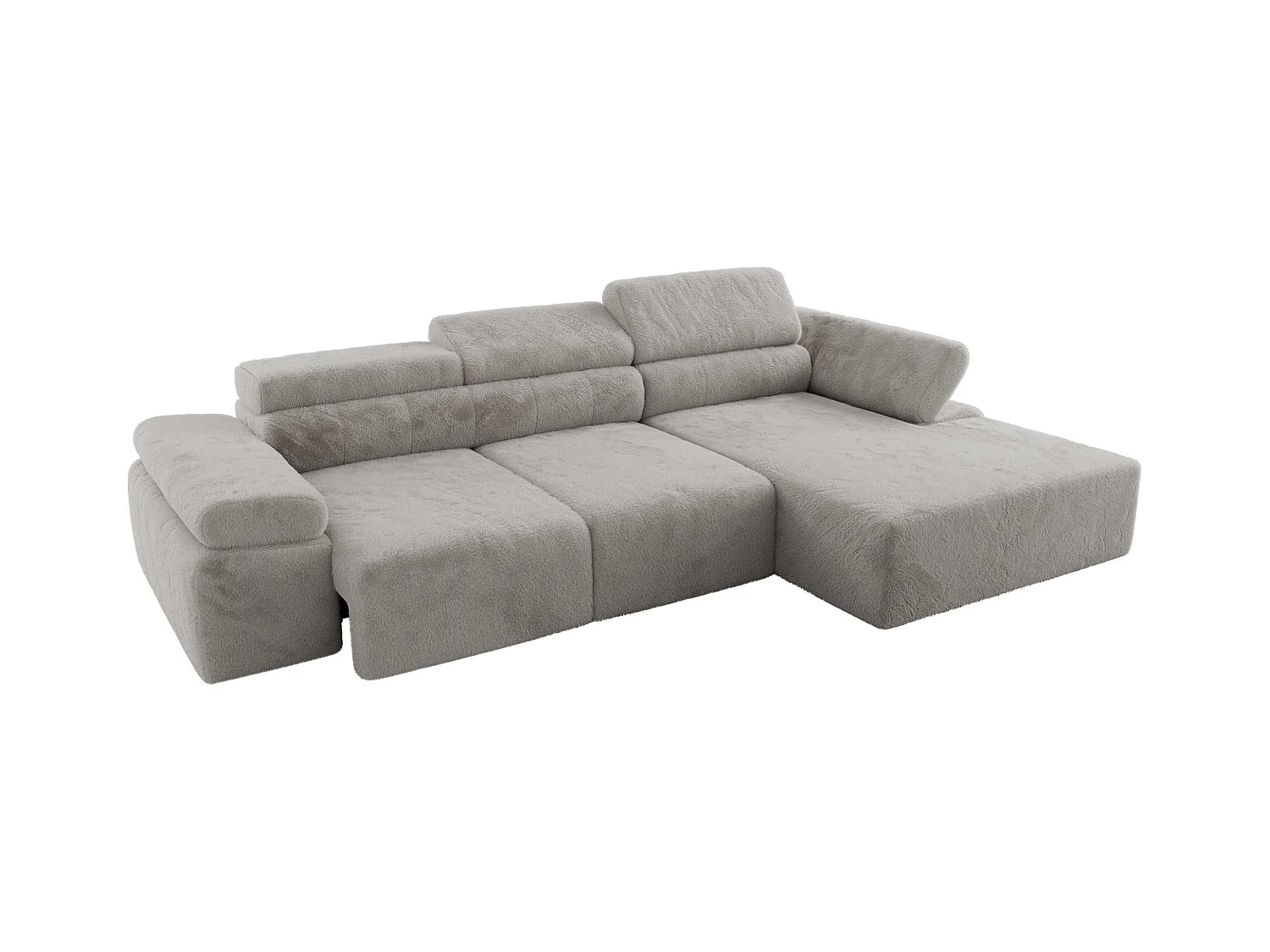 Ecksofa RILASSO - L-förmige Ecke mit Relax-funktion, elektrisch verstellbarer Sitz, Armlehnen - Hellgrau Plüsch - Ecke Rechts