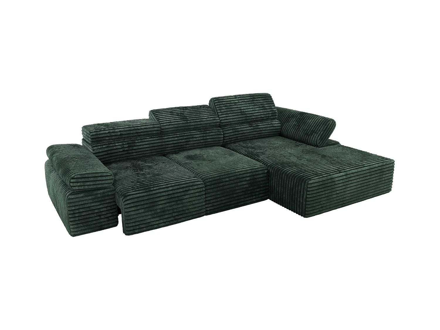 Ecksofa RILASSO - L-förmige Ecke mit Relax-funktion, elektrisch verstellbarer Sitz, Armlehnen - Grün Cord - Ecke Rechts