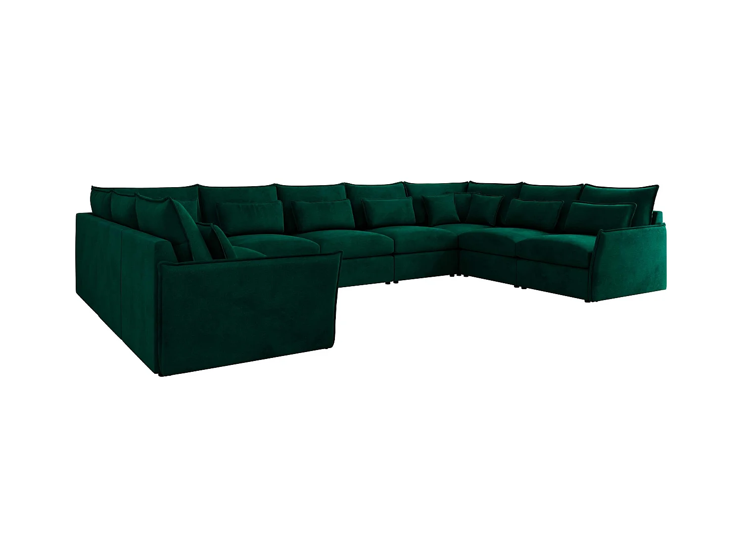 Ecksofa VERSO U9M - XXL Wohnlandschaft Ecke, modulare, Armlehnen und lose Kissen - Dunkelgrün Velvet