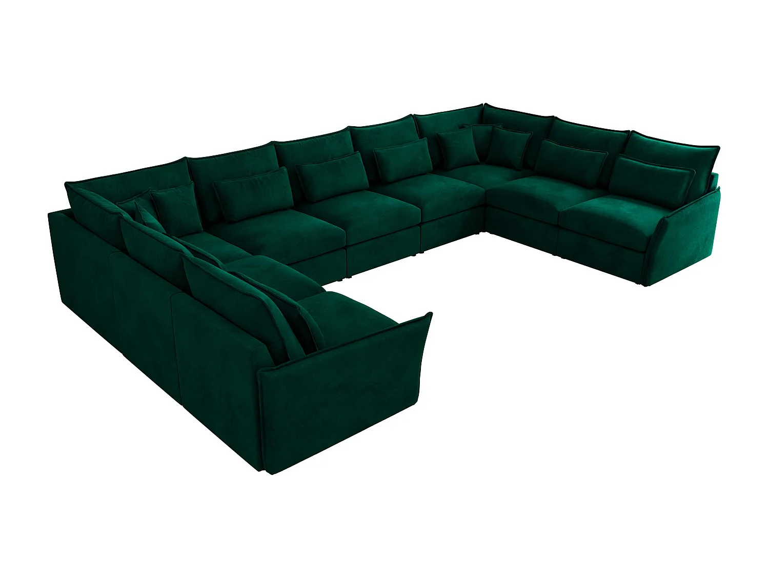 Ecksofa VERSO U9M - XXL Wohnlandschaft Ecke, modulare, Armlehnen und lose Kissen - Dunkelgrün Velvet