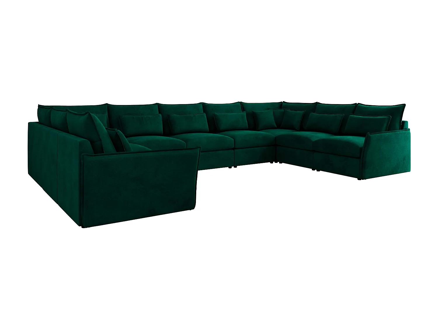 Ecksofa VERSO U9M - XXL Wohnlandschaft Ecke, modulare, Armlehnen und lose Kissen - Dunkelgrün Velvet