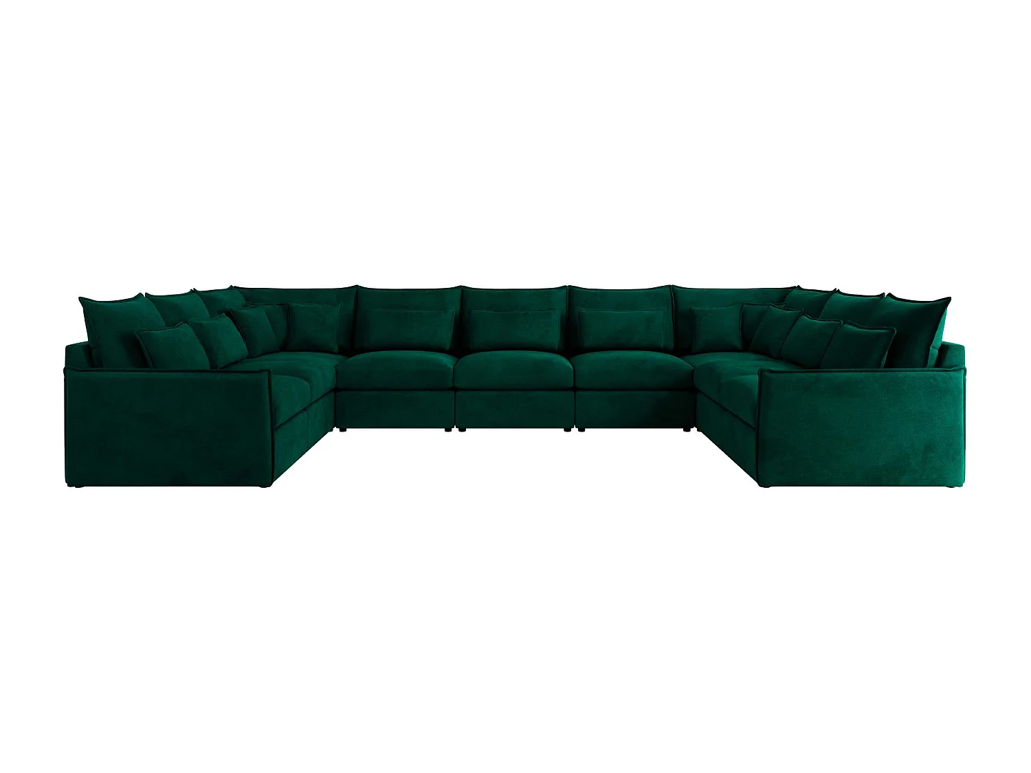 Ecksofa VERSO U9M - XXL Wohnlandschaft Ecke, modulare, Armlehnen und lose Kissen - Dunkelgrün Velvet