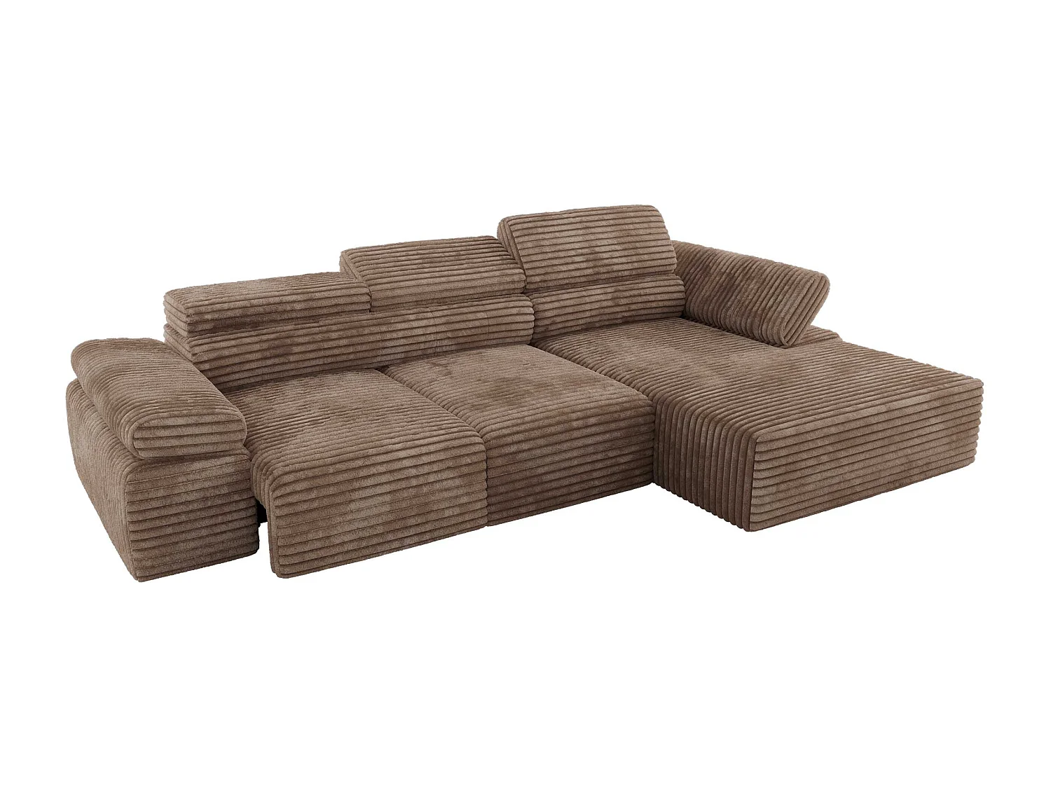 Ecksofa RILASSO - L-förmige Ecke mit Relax-funktion, elektrisch verstellbarer Sitz, Armlehnen - Braun Cord - Ecke Rechts