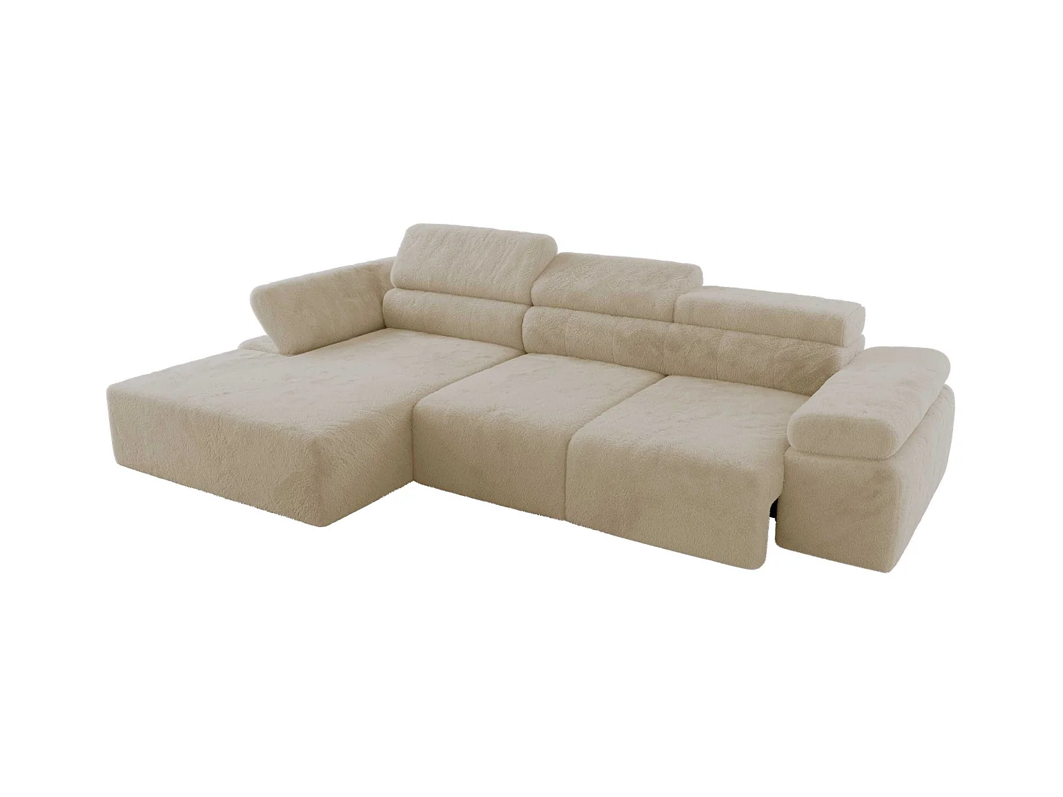 Ecksofa RILASSO - L-förmige Ecke mit Relax-funktion, elektrisch verstellbarer Sitz, Armlehnen - Creme Plüsch - Ecke Links