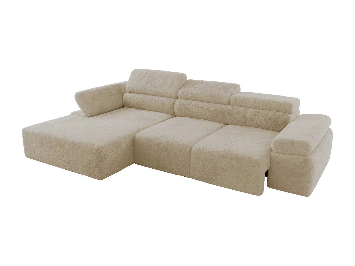 Ecksofa RILASSO - L-förmige Ecke mit Relax-funktion, elektrisch verstellbarer Sitz, Armlehnen - Creme Plüsch - Ecke Links