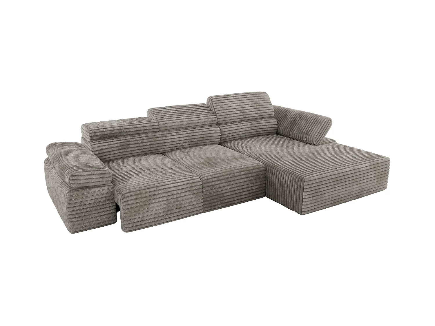 Ecksofa RILASSO - L-förmige Ecke mit Relax-funktion, elektrisch verstellbarer Sitz, Armlehnen - Hellbraun Cord - Ecke Rechts