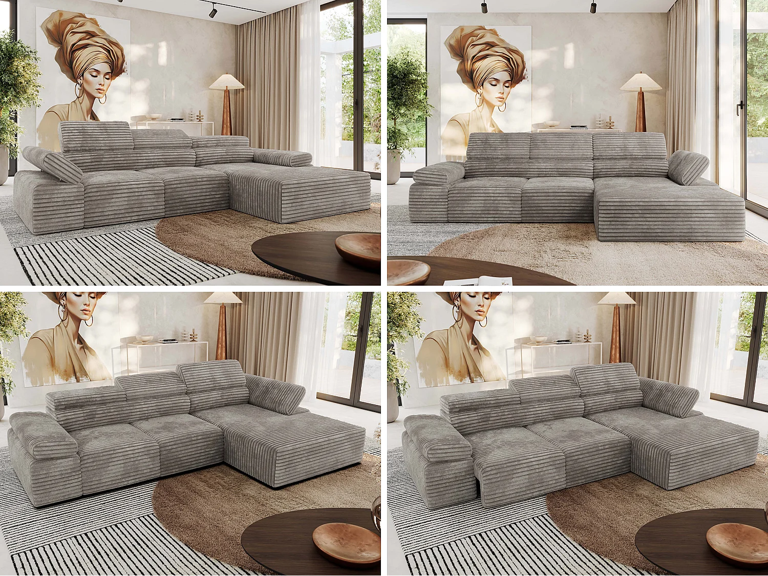 Ecksofa RILASSO - L-förmige Ecke mit Relax-funktion, elektrisch verstellbarer Sitz, Armlehnen - Hellbraun Cord - Ecke Rechts