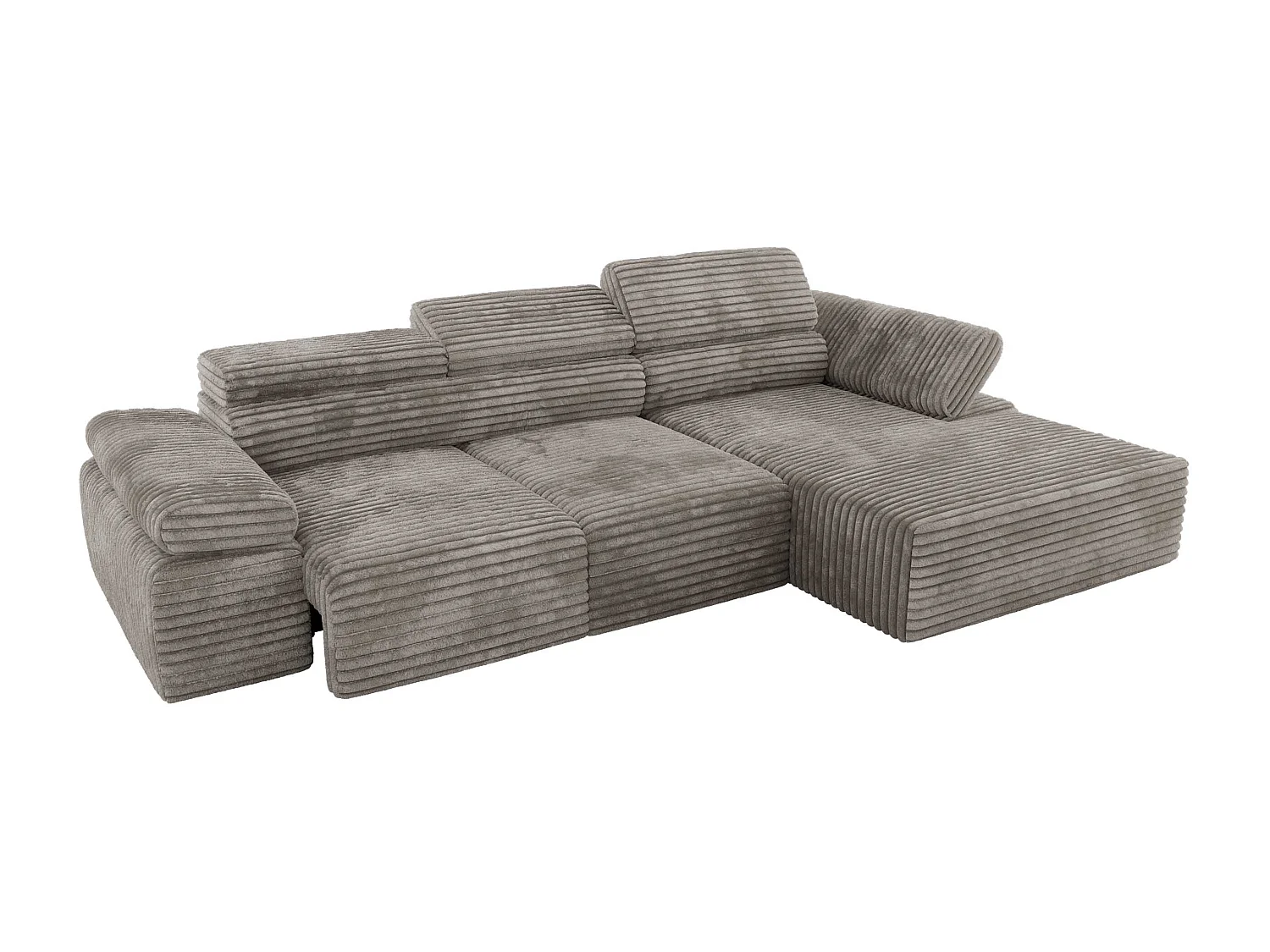 Ecksofa RILASSO - L-förmige Ecke mit Relax-funktion, elektrisch verstellbarer Sitz, Armlehnen - Hellbraun Cord - Ecke Rechts