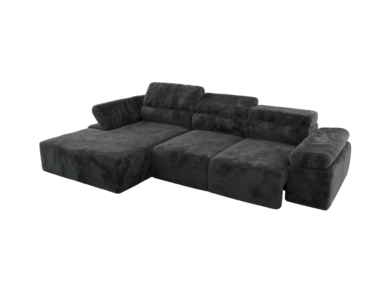 Ecksofa RILASSO - L-förmige Ecke mit Relax-funktion, elektrisch verstellbarer Sitz, Armlehnen - Dunkelgrau Plüsch - Ecke Links