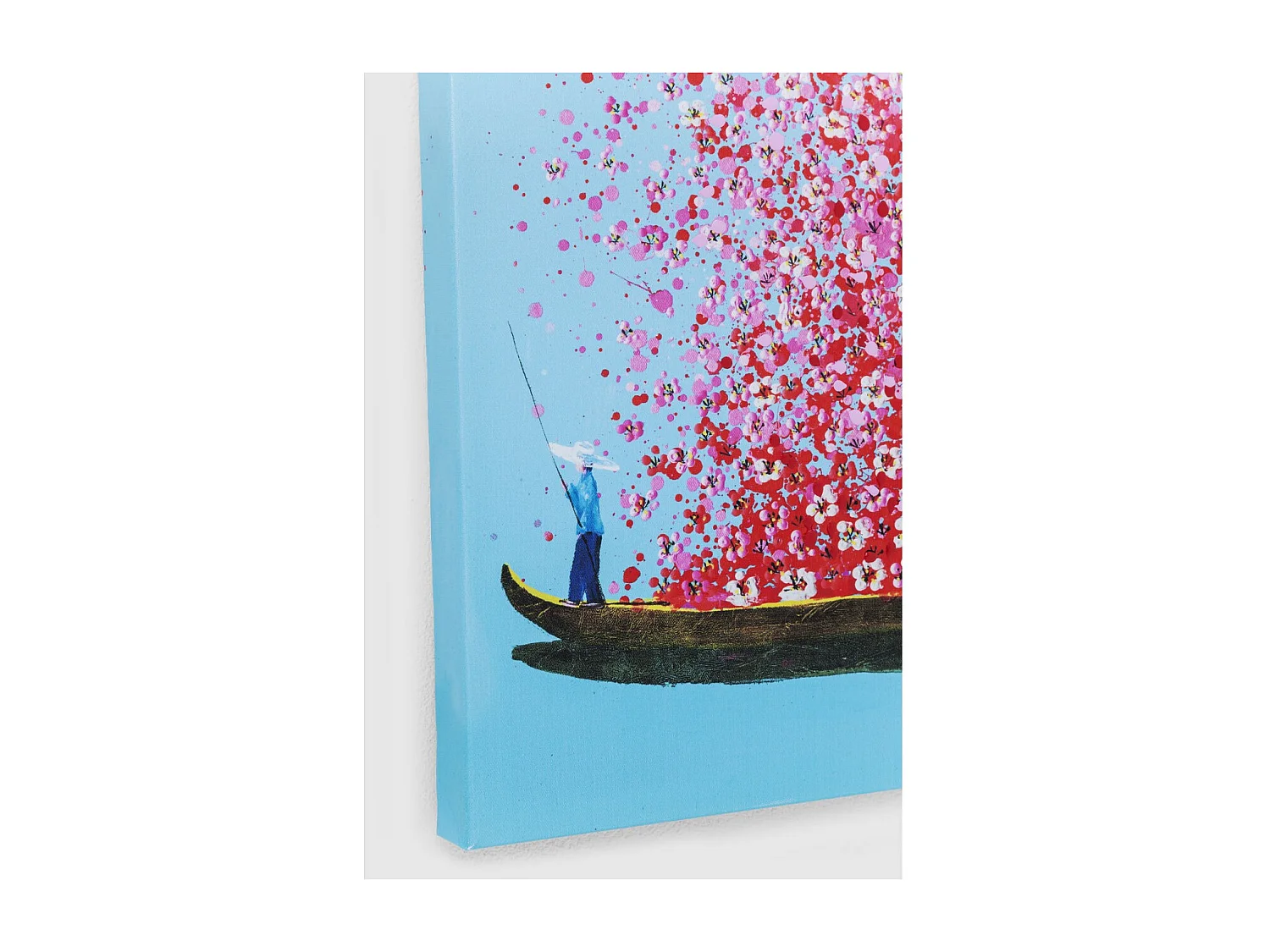 Quadro ritoccato olio Flower Boat blu-rosa 80x100