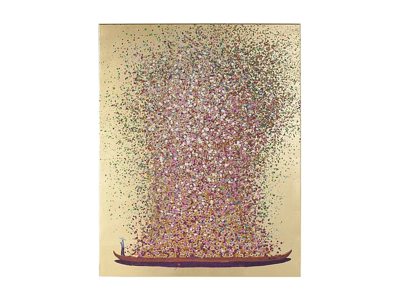 Quadro ritoccato olio Flower Boat oro-rosa 120x160