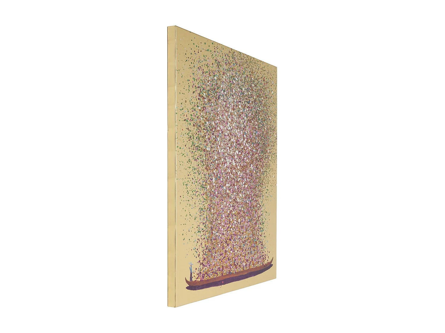 Quadro ritoccato olio Flower Boat oro-rosa 120x160