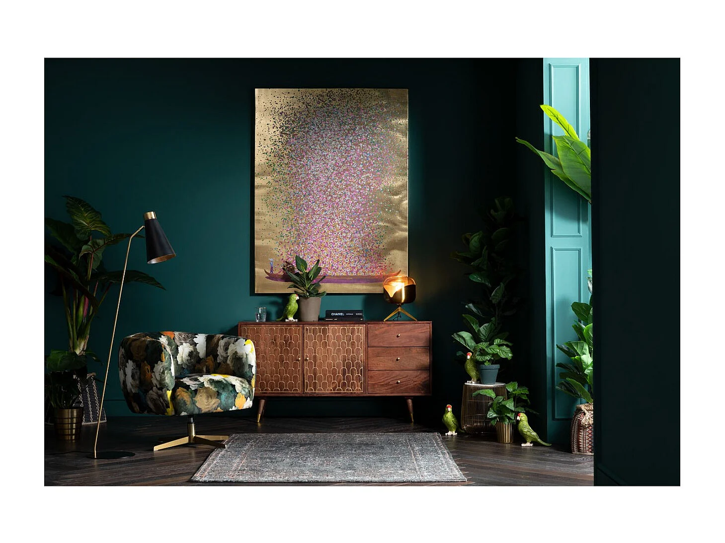 Tableau Touched Flower Boat doré-fuchsia Pink 120x