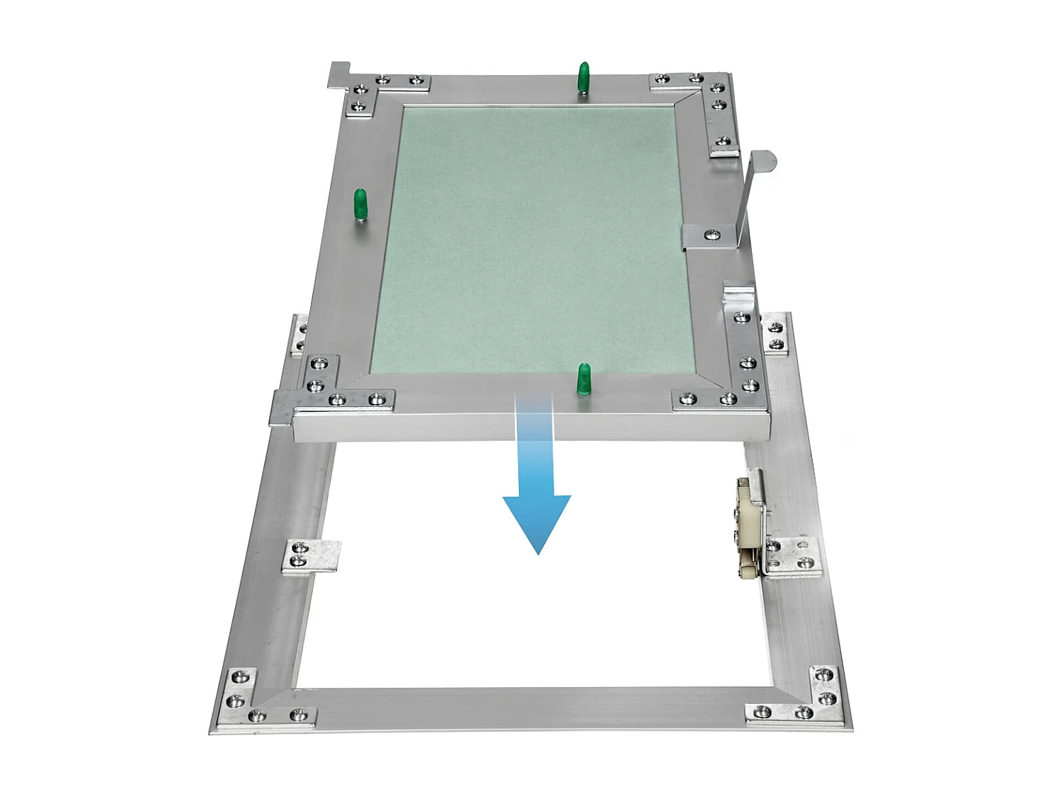 Trappe de visite 150x200 mm aluminium/vert plaque de plâtre imprégnée charnière de porte à droite/à gauche ouverture et fermeture par bouton-poussoir