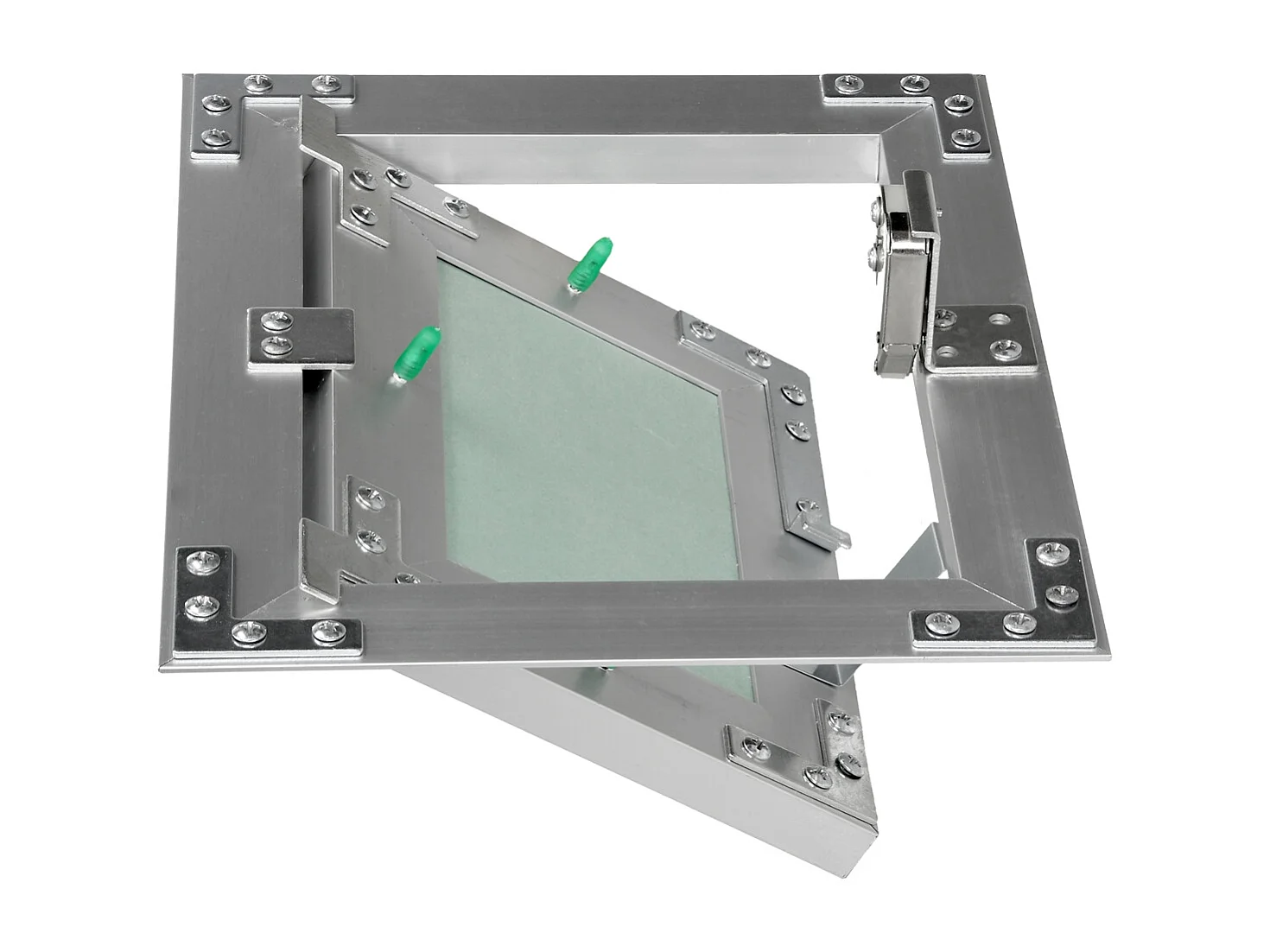 Trappe de visite 150x200 mm aluminium/vert plaque de plâtre imprégnée charnière de porte à droite/à gauche ouverture et fermeture par bouton-poussoir