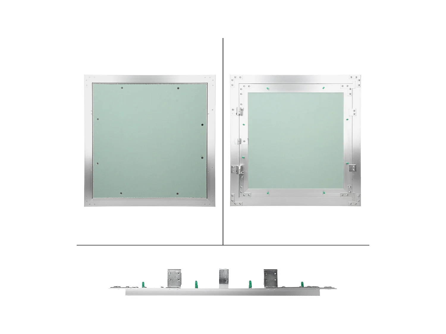 Trappe de visite 400x400 mm aluminium/vert plaque de plâtre imprégnée charnière de porte à droite/à gauche ouverture et fermeture par bouton-poussoir