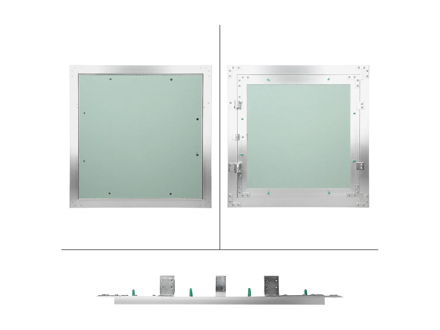 Trappe de visite 400x400 mm aluminium/vert plaque de plâtre imprégnée charnière de porte à droite/à gauche ouverture et fermeture par bouton-poussoir