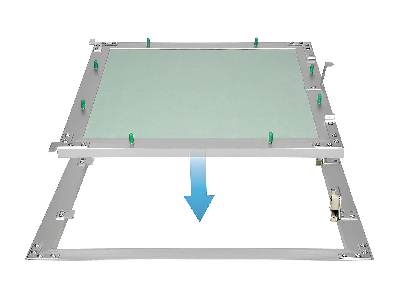 Trappe de visite 400x400 mm aluminium/vert plaque de plâtre imprégnée charnière de porte à droite/à gauche ouverture et fermeture par bouton-poussoir