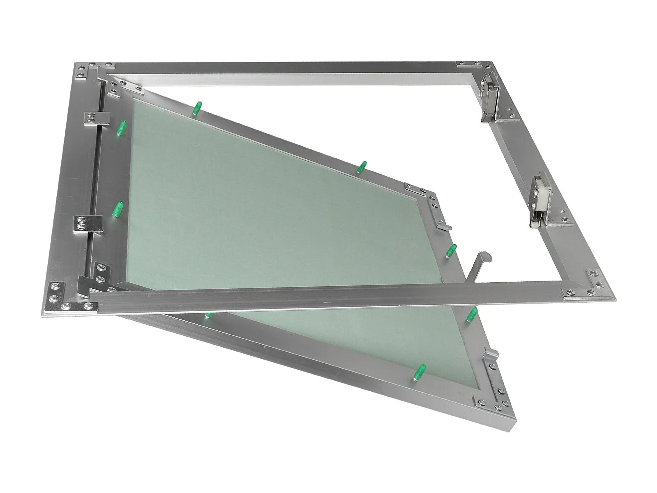 Trappe de visite 400x400 mm aluminium/vert plaque de plâtre imprégnée charnière de porte à droite/à gauche ouverture et fermeture par bouton-poussoir