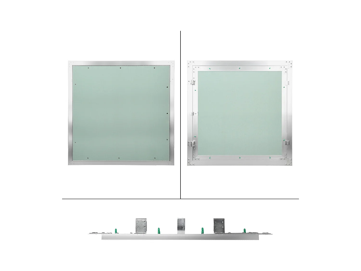 Trappe de visite 600x600 mm aluminium/vert plaque de plâtre imprégnée charnière de porte à droite/à gauche ouverture et fermeture par bouton-poussoir