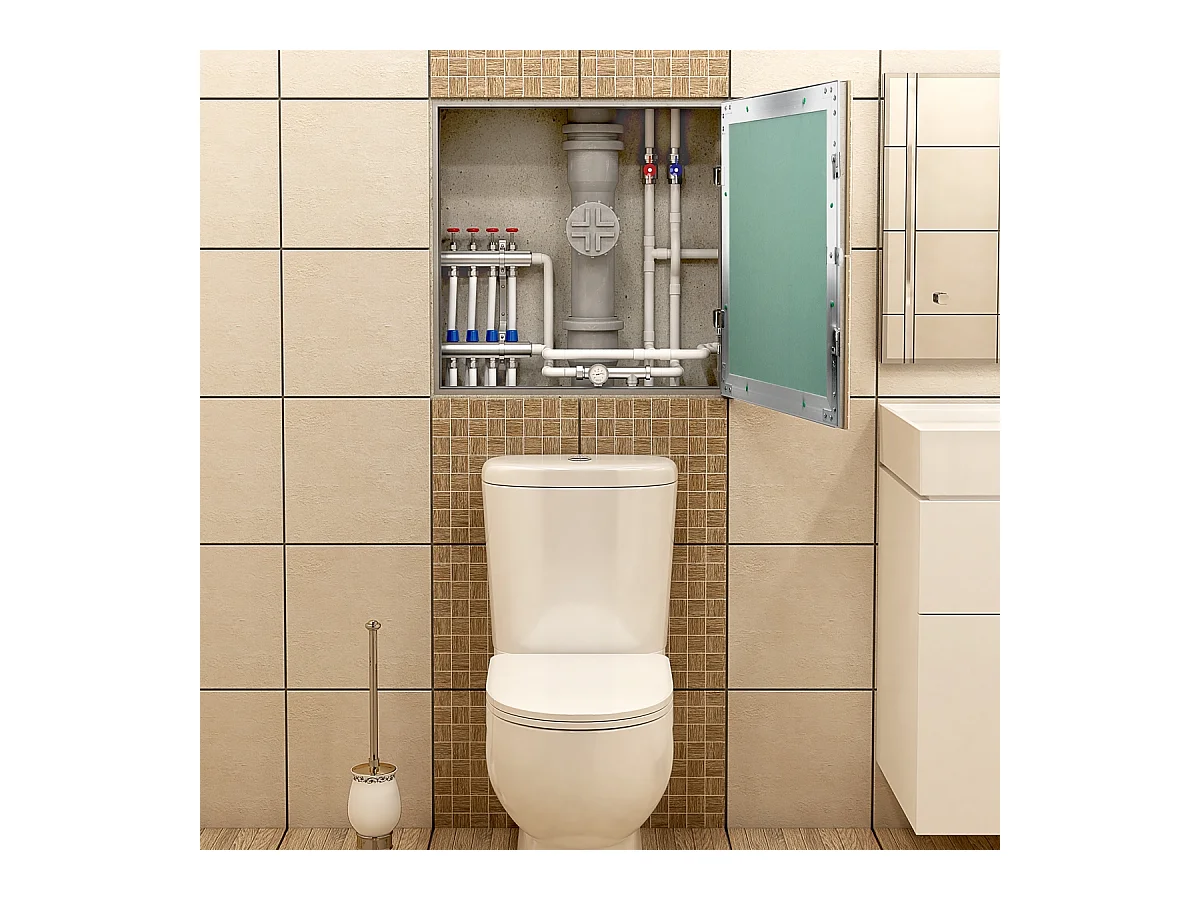 Trappe de visite 600x600 mm aluminium/vert plaque de plâtre imprégnée charnière de porte à droite/à gauche ouverture et fermeture par bouton-poussoir