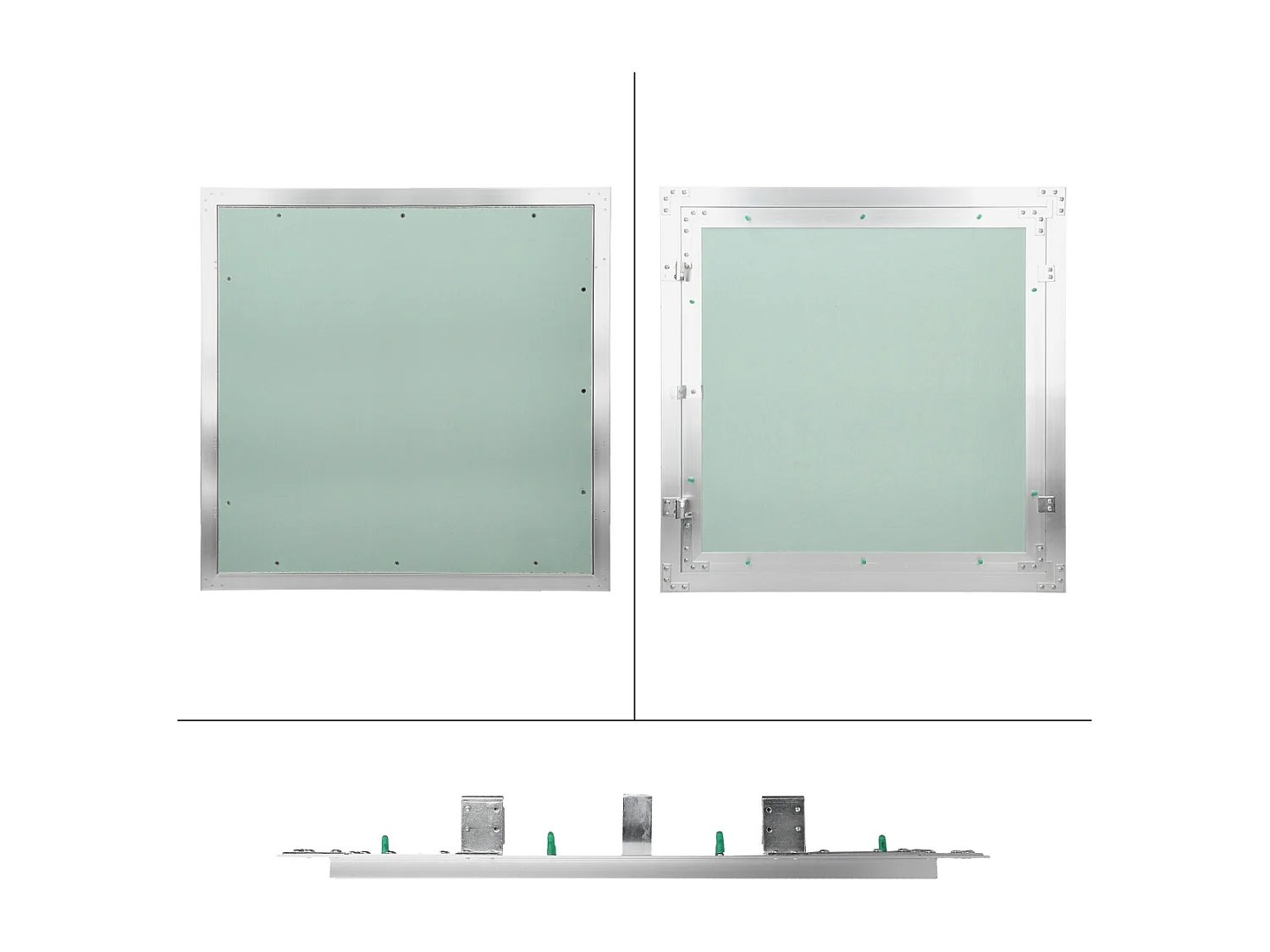 Trappe de visite 600x600 mm aluminium/vert plaque de plâtre imprégnée charnière de porte à droite/à gauche ouverture et fermeture par bouton-poussoir