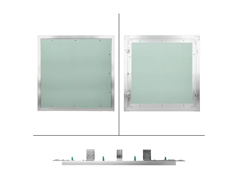 Trappe de visite 600x600 mm aluminium/vert plaque de plâtre imprégnée charnière de porte à droite/à gauche ouverture et fermeture par bouton-poussoir