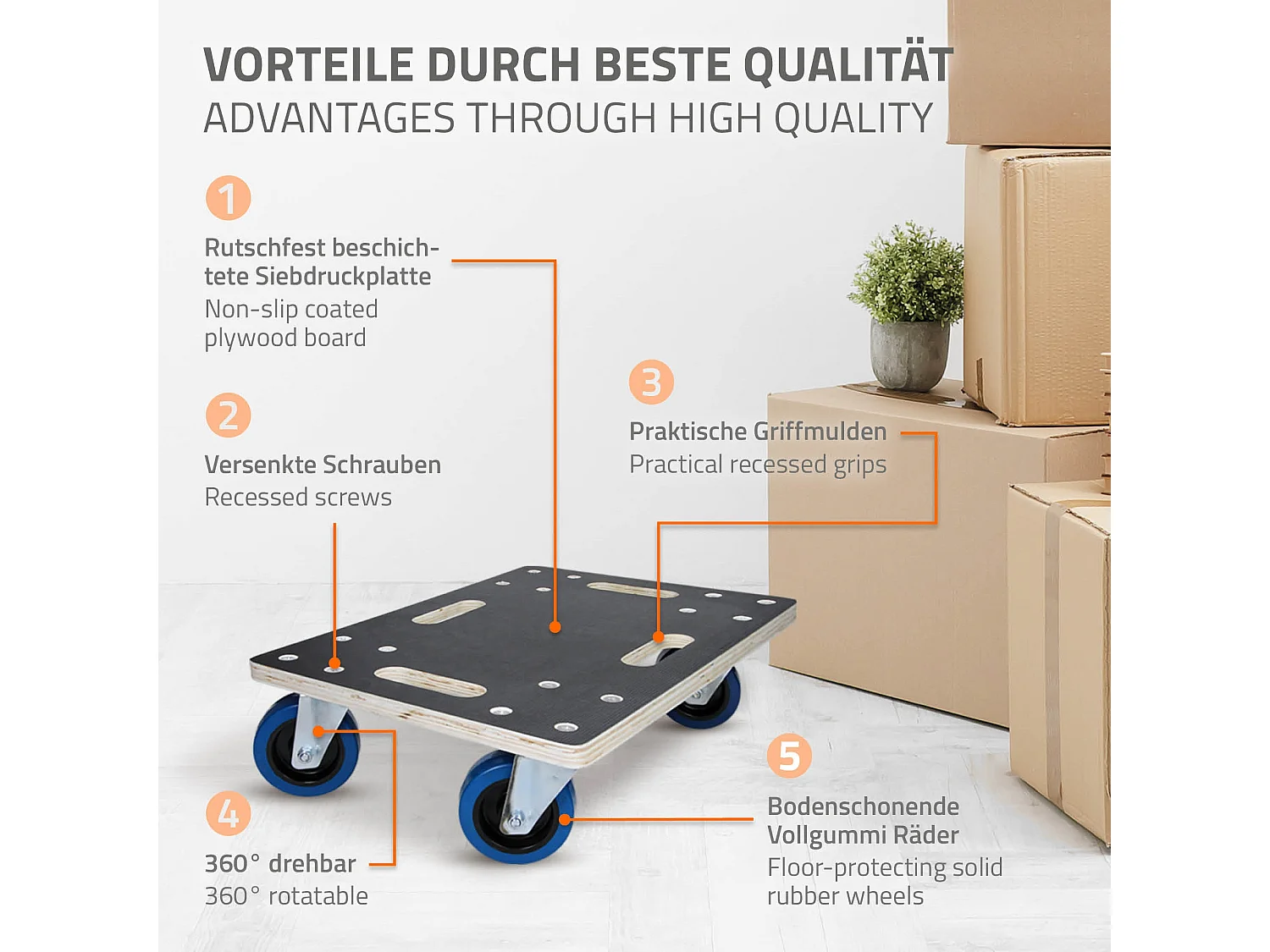 ECD Germany 2x Carrelli da trasporto elettrodomestici 35x50 cm 800 kg con piattaforma girevole 4 ruote in gomma orientabili base per trasloco pesante