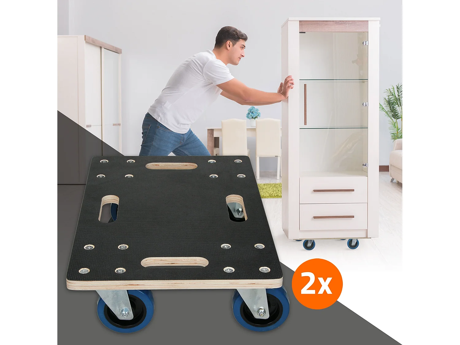 Lot de 2 chariots de transport 35x50 cm capacité 800 kg plateau contreplaqué surface antidérapante roulettes en PP idéal pour meubles et déménagement